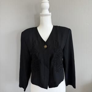 Vintage Rialto Collection Embroidered Black Blazer Jacket XS Cropped 80s Couture